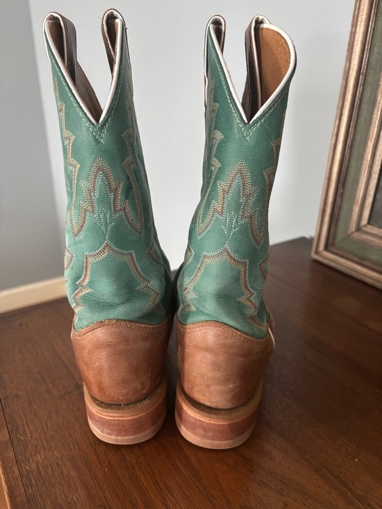 Justin Boots - Turquoise & Tan Leather Cowboy Boots - Picture 4 of 5